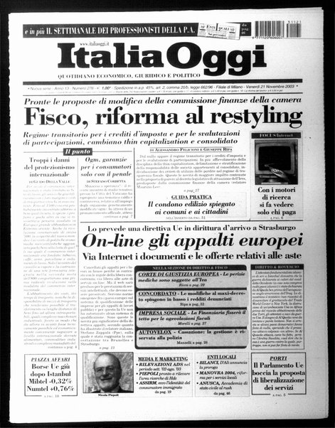 Italia oggi : quotidiano di economia finanza e politica